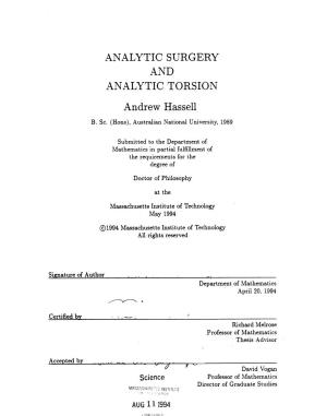 ANALYTIC SURGERY ANALYTIC TORSION Andrew Hassell