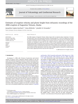 Estimates of Eruption Velocity and Plume Height from Infrasonic Recordings of the 2006 Eruption of Augustine Volcano, Alaska