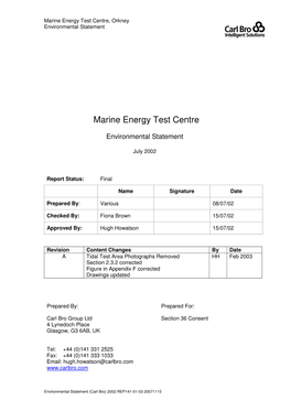 Marine Energy Test Centre Environmental Statement