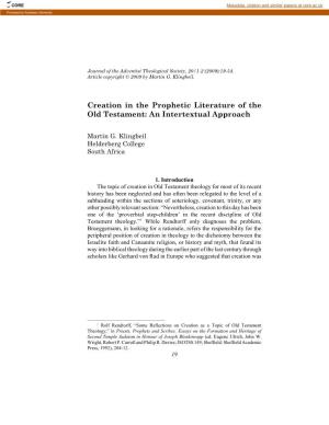 Creation in the Prophetic Literature of the Old Testament: an Intertextual Approach