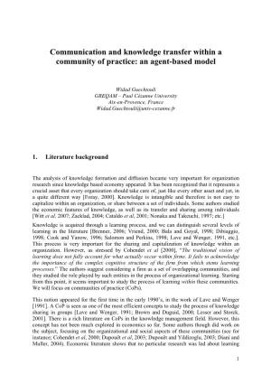 Communication and Knowledge Transfer Within a Community of Practice: an Agent-Based Model
