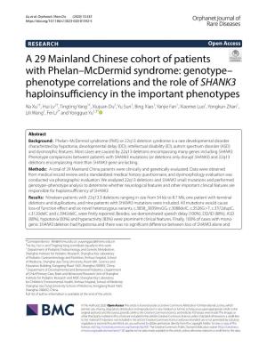 A 29 Mainland Chinese Cohort of Patients with Phelan–Mcdermid