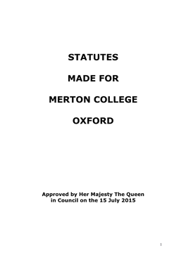 Statutes Made for Merton College Oxford