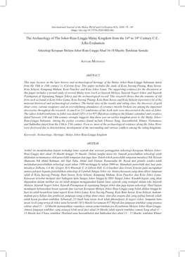 The Archaeology of the Johor-Riau-Lingga Malay Kingdom from the 16Th to 19Th Century C.E.: a Re-Evaluation