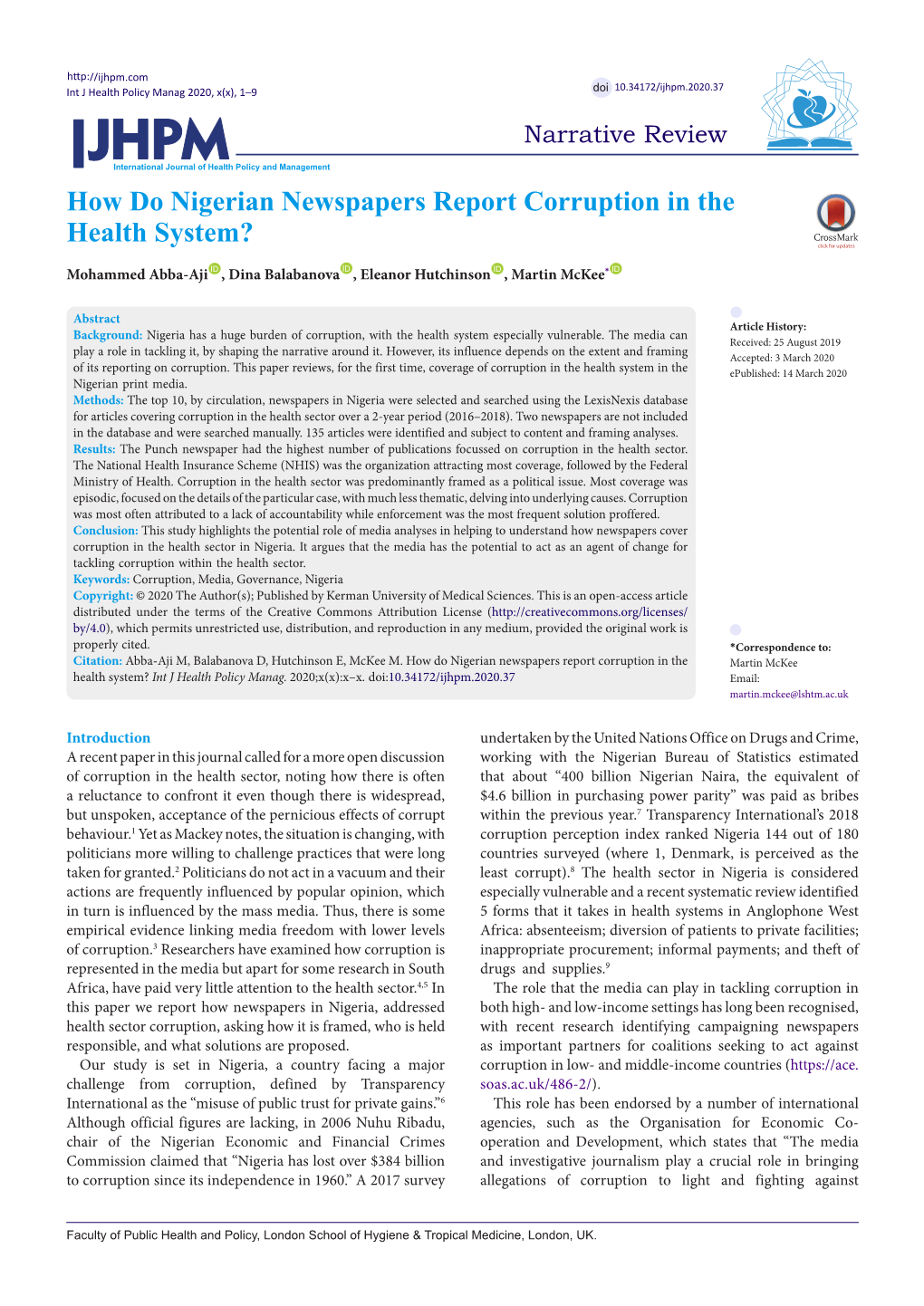 How Do Nigerian Newspapers Report Corruption in the Health System?