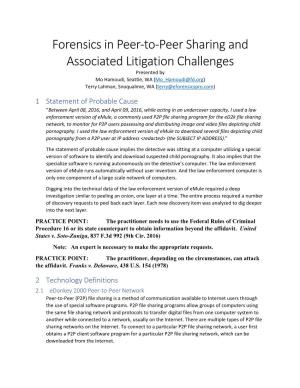 Forensics in Peer-To-Peer Sharing and Associated Litigation Challenges
