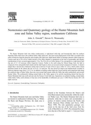 Neotectonics and Quaternary Geology of the Hunter Mountain Fault Zone and Saline Valley Region, Southeastern California