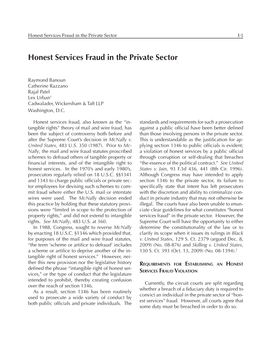 Honest Services Fraud in the Private Sector I-1