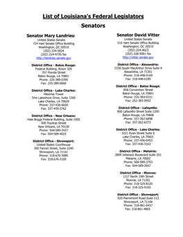 List of Louisiana's Federal Legislators Senators