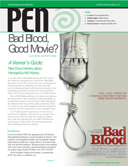 Bad Blood, Good Movie? Laurie Kelley and Paul Clement a Viewer’S Guide: New Documentary About Hemophilia HIV History