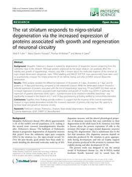The Rat Striatum Responds to Nigro-Striatal Degeneration Via The