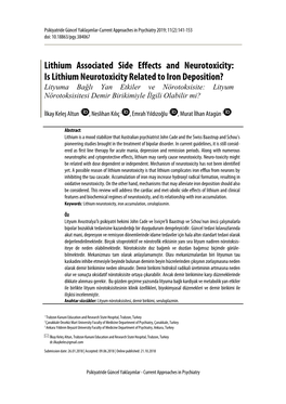 Is Lithium Neurotoxicity Related to Iron Deposition? Lityuma Bağlı Yan Etkiler Ve Nörotoksisite: Lityum Nörotoksisitesi Demir Birikimiyle İlgili Olabilir Mi?