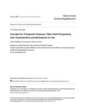 Cannabis for Therapeutic Purposes: Older Adult Perspectives, User Characteristics and Motivations for Use