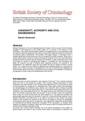 OAKESHOTT, AUTHORITY and CIVIL DISOBEDIENCE Abstract