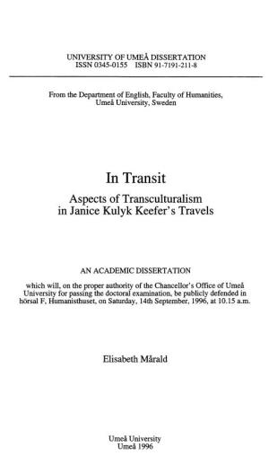 In Transit. Aspects of Transculturalism in Janice Kulyk Keefer's Travels