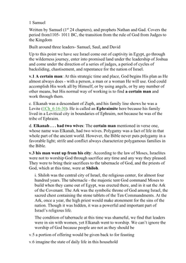 1 Samuel Written by Samuel (1St 24 Chapters), and Prophets Nathan and Gad