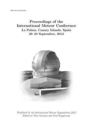 Proceedings of the International Meteor Conference La Palma, Canary Islands, Spain 20–23 September, 2012
