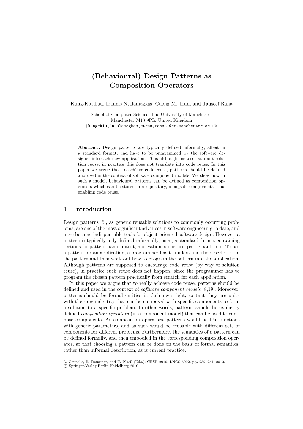 (Behavioural) Design Patterns As Composition Operators