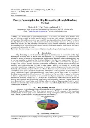 Energy Consumption for Ship Dismantling Through Beaching Method