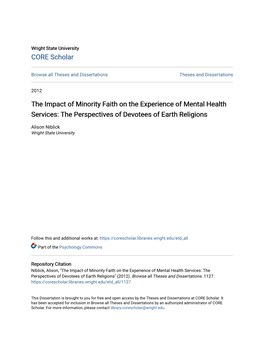 The Impact of Minority Faith on the Experience of Mental Health Services: the Perspectives of Devotees of Earth Religions