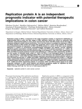 Replication Protein a Is an Independent Prognostic Indicator with Potential Therapeutic Implications in Colon Cancer
