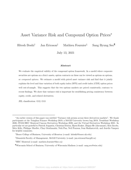 Asset Variance Risk and Compound Option Prices∗