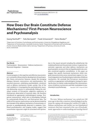How Does Our Brain Constitute Defense Mechanisms? First-Person Neuroscience and Psychoanalysis