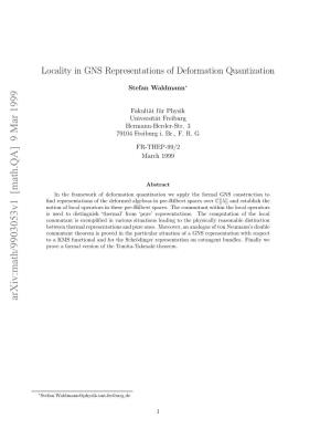 Locality in GNS Representations of Deformation Quantization
