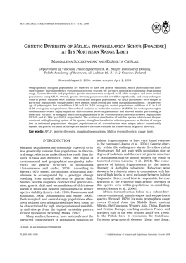 Genetic Diversity of Melica Transsilvanica Schur (Poaceae) at Its Northern Range Limit