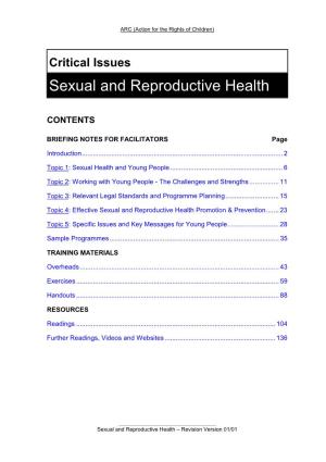 Critical Issues Sexual and Reproductive Health
