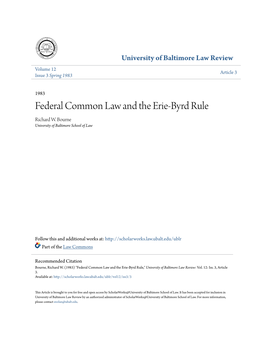 Federal Common Law and the Erie-Byrd Rule Richard W