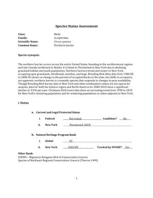 Species Assessment for Northern Harrier