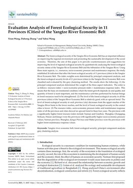 Evaluation Analysis of Forest Ecological Security in 11 Provinces (Cities) of the Yangtze River Economic Belt