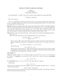Lecture 2: Serre's Conjecture and More
