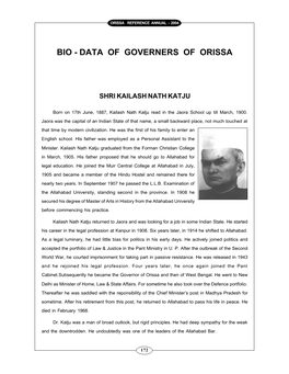 Bio - Data of Governers of Orissa