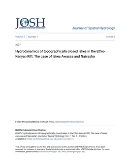 Hydrodynamics of Topographically Closed Lakes in the Ethio-Kenyan Rift: the Case of Lakes Awassa and Naivasha," Journal of Spatial Hydrology: Vol