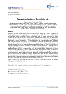 Pest Categorisation of Scirtothrips Citri