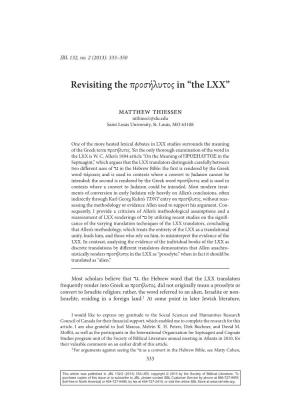 The Προσήλυτος in “The LXX”