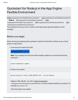 Quicksta for Node.Js in the App Engine Flexible Environment