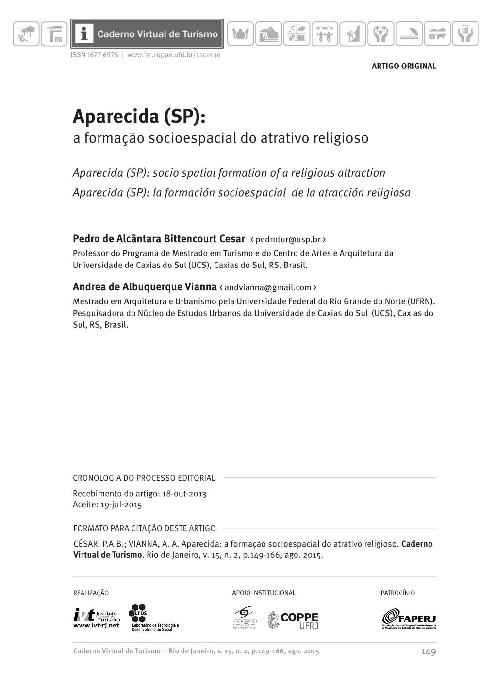 Aparecida (SP): a Formação Socioespacial Do Atrativo Religioso