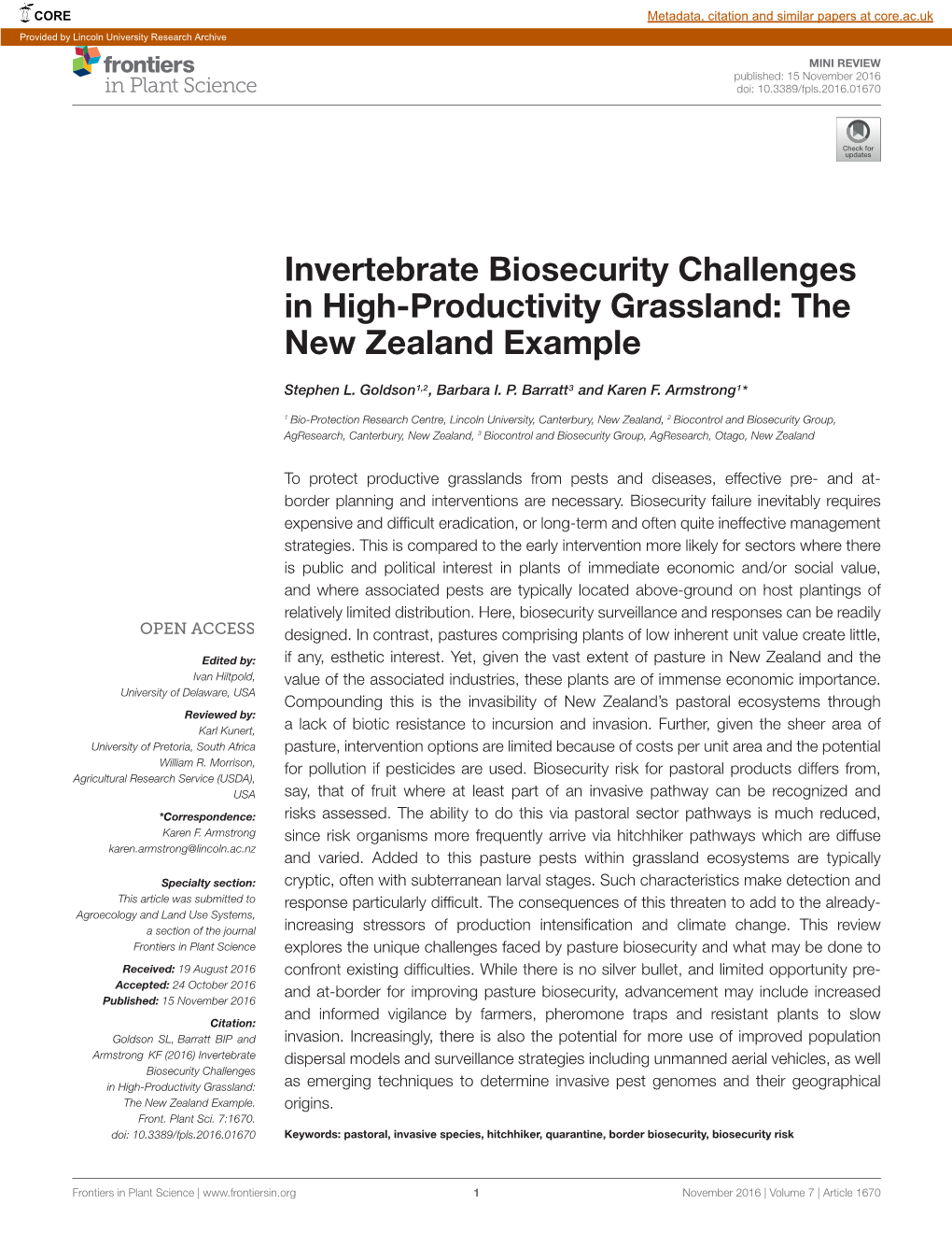 Invertebrate Biosecurity Challenges in High-Productivity Grassland: the New Zealand Example