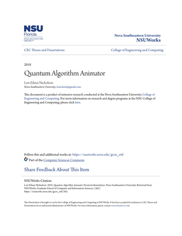 Quantum Algorithm Animator Lori Eileen Nicholson Nova Southeastern University, Lonichols@Gmail.Com