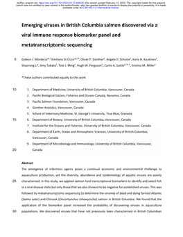 Emerging Viruses in British Columbia Salmon Discovered Via a Viral Immune Response Biomarker Panel and Metatranscriptomic Sequencing