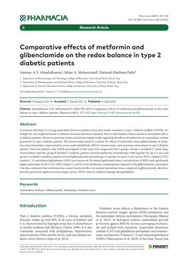 Comparative Effects of Metformin and Glibenclamide on the Redox Balance in Type 2 Diabetic Patients