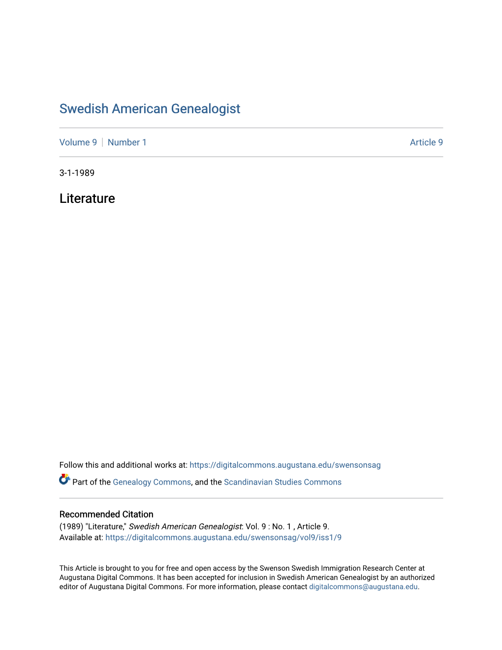 Swedish American Genealogist Literature