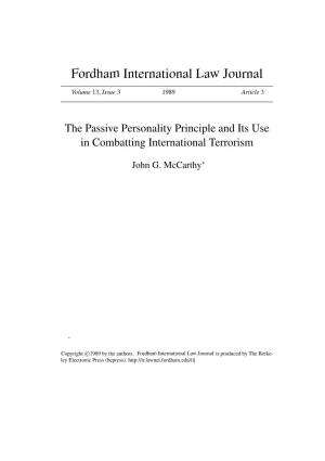 The Passive Personality Principle and Its Use in Combatting International Terrorism