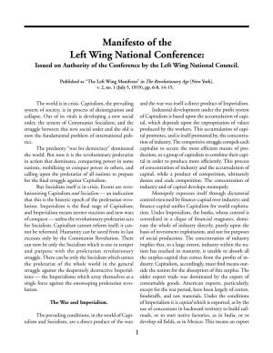 Manifesto of the Left Wing National Conference [July 1919] 1