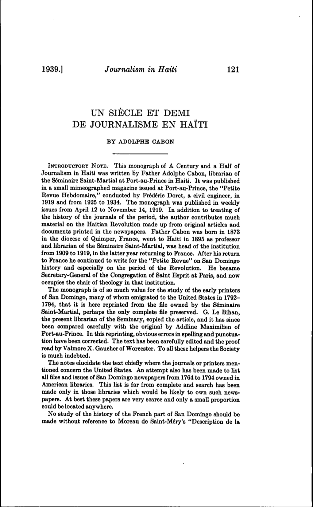 Un Siècle Et Demi De Journalisme En Haïti