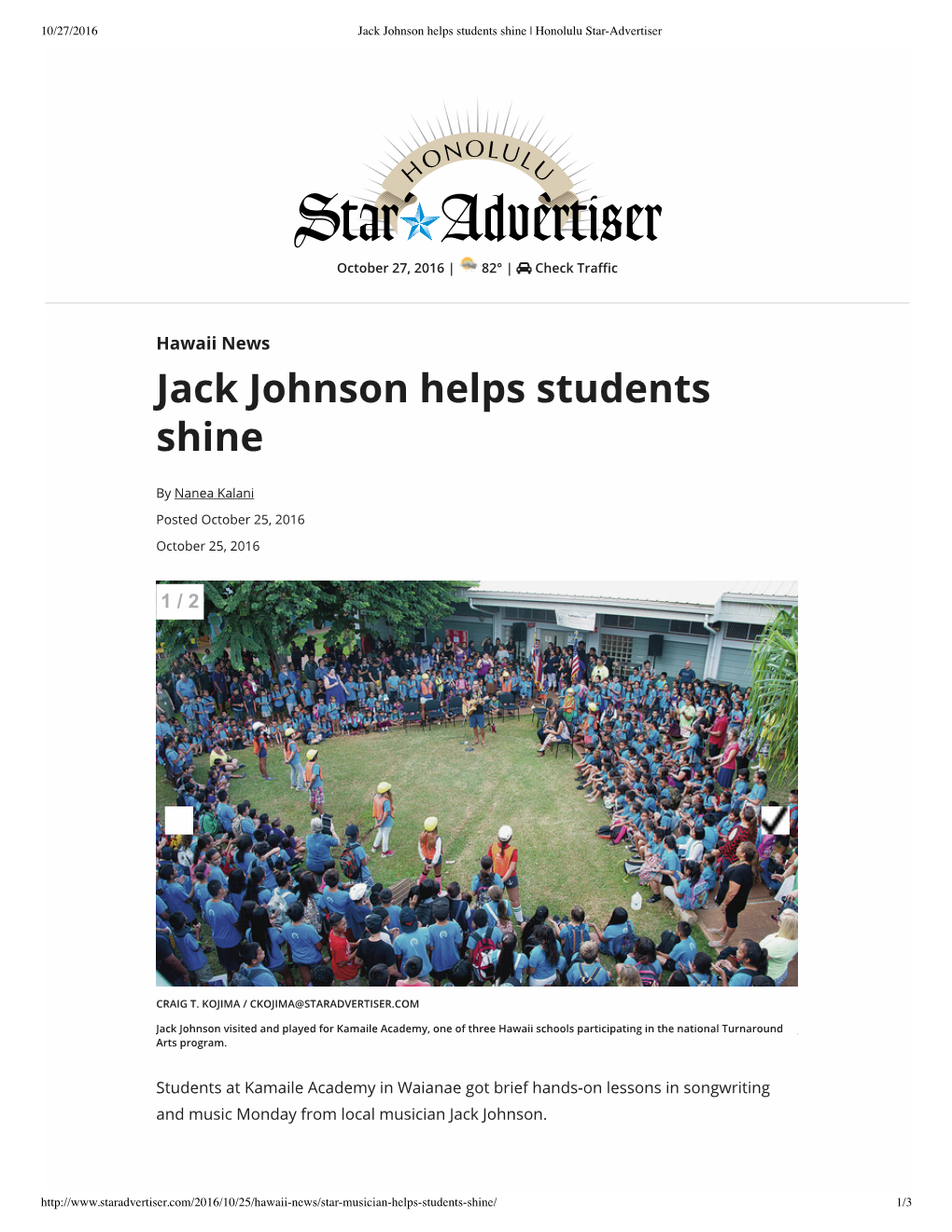 Jack Johnson Helps Students Shine | Honolulu Star-Advertiser