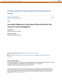 Suing Jayson Blair and the New York Times for Fraud and Negligence